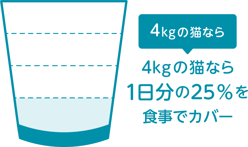4kgの猫なら1日分の約1/3を食事でカバー！